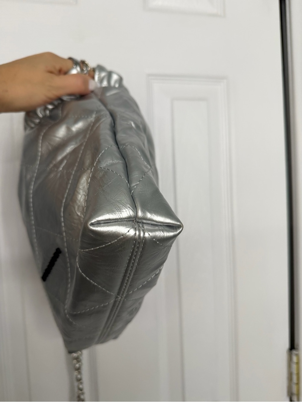 Silver Quilted Drawstring Shoulder Bag - Picture 7 of 7